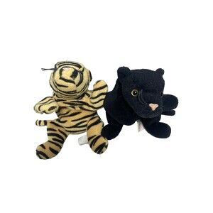 2 Wild Cat Tiger lot ~ BLIZZARD & VELVET Ty Beanie Babies 8 In No Paper Tags